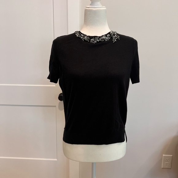 Magaschoni Tops - Magaschoni Black Short Sleeve Top with Embellished Neckline